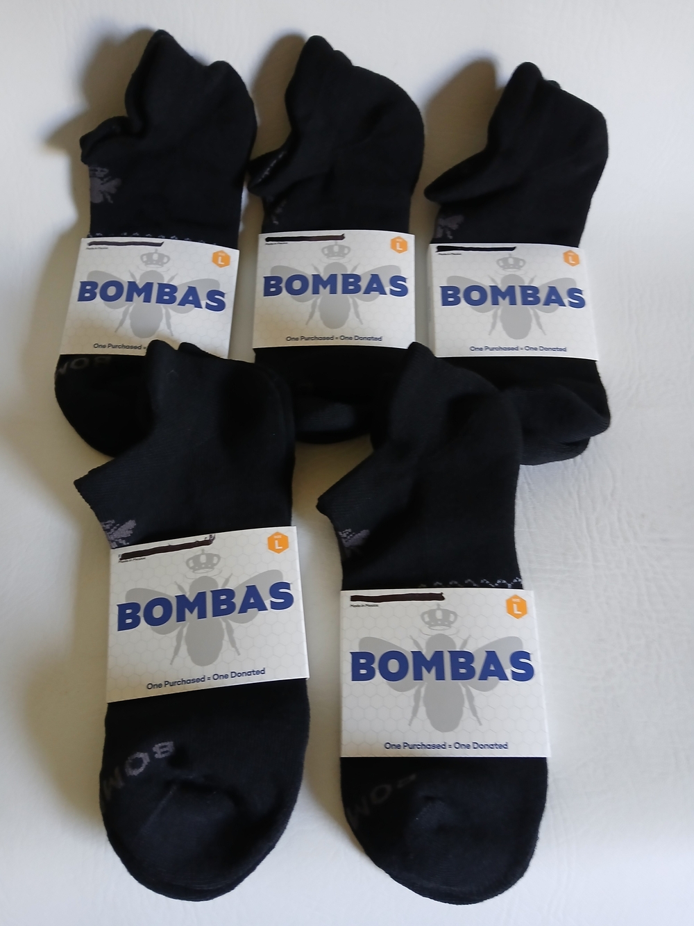 Bombas Unisex Ankle Length Athletic Socks in Black - Pack of 5 - Picture 5 of 5